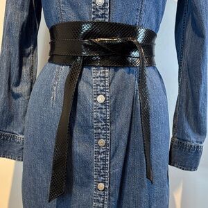 Brave black leather snakeskin print wrap belt